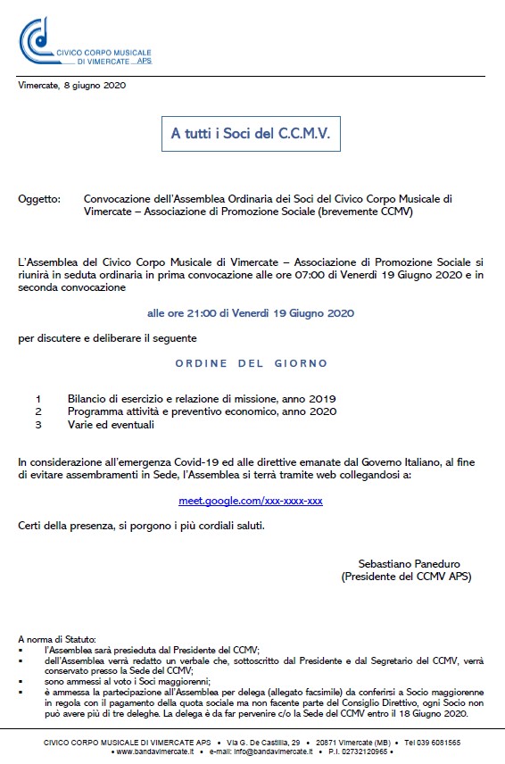 Convocazione assemblea dei soci