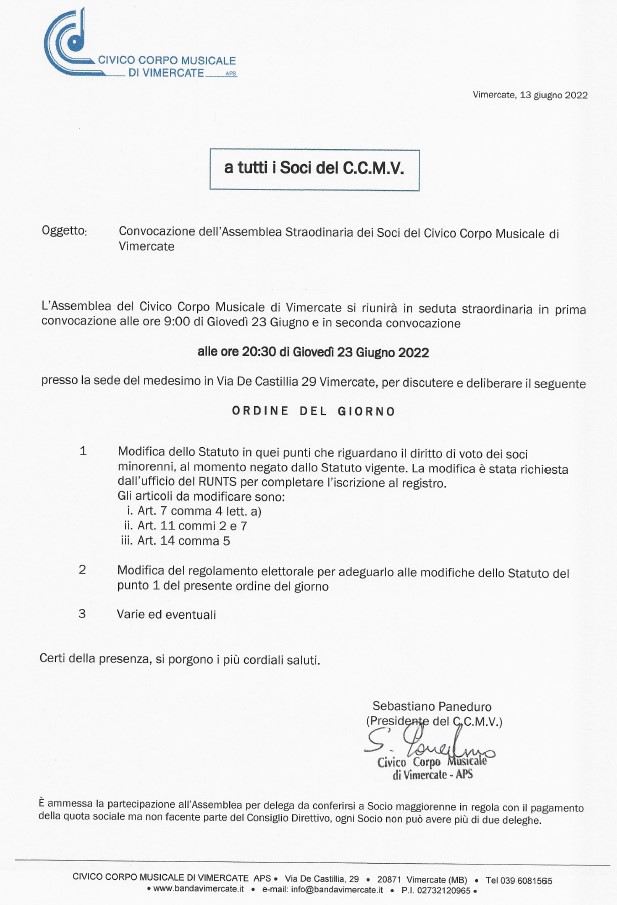 Cpmvocazione Assemblea Straordinaria